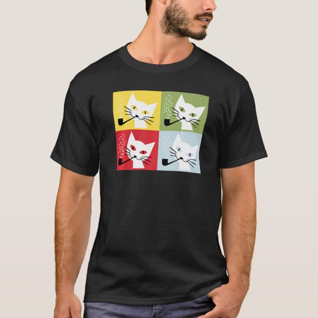 Camiseta Cat Kitten Smoking Pipe Retro Vintage Art (Frente)