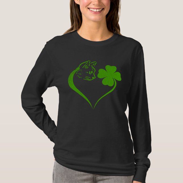 Camiseta Cat  Kitten St Patricks Day Shamrock Irish  Heart (Frente)