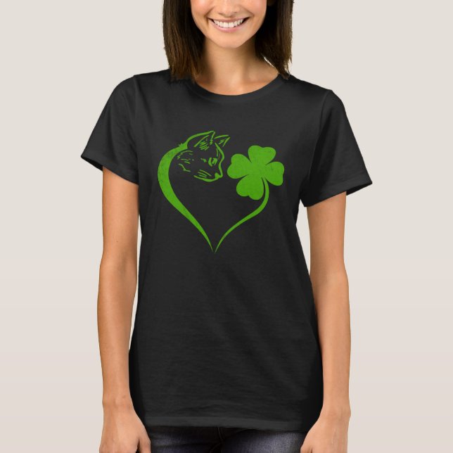 Camiseta Cat  Kitten St Patricks Day Shamrock Irish  Heart (Frente)