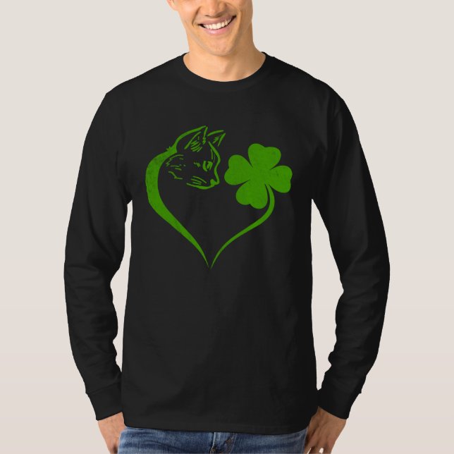 Camiseta Cat  Kitten St Patricks Day Shamrock Irish  Heart (Frente)