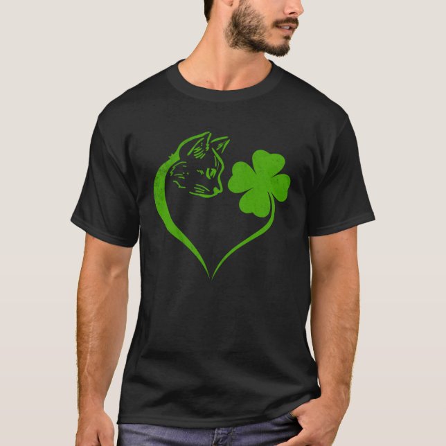Camiseta Cat  Kitten St Patricks Day Shamrock Irish  Heart (Frente)