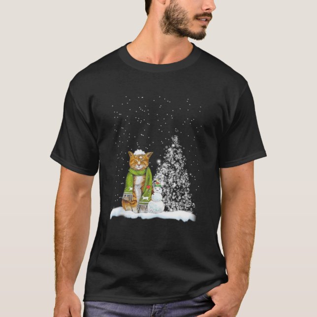 Camiseta Cat Kitten Winter Scarf Snowman Christmas Tree Xma (Frente)