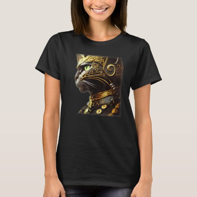 Camiseta Cat Knight Wearing Gold Filigree Armor Black (Frente)