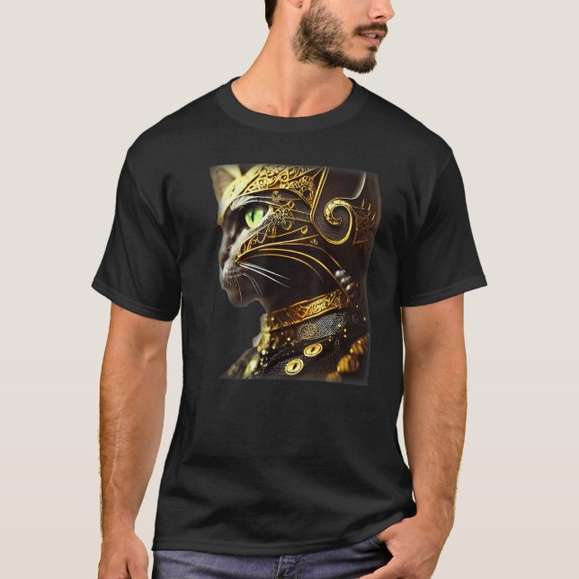 Camiseta Cat Knight Wearing Gold Filigree Armor Black (Frente)