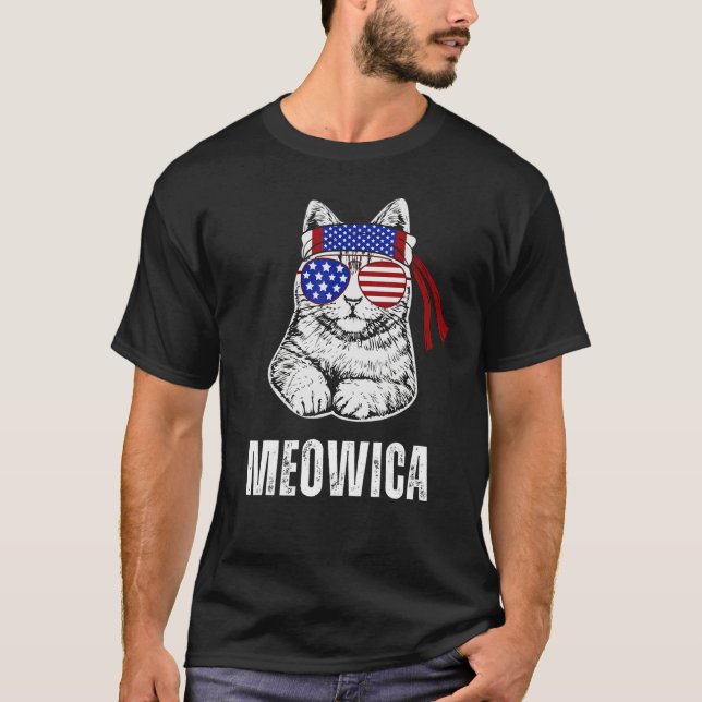 Camiseta Cat Labor Day Meowica Merica Men USA American Flag (Frente)