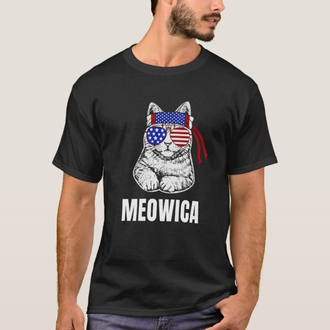 Camiseta Cat Labor Day Meowica Merica Men USA American Flag (Frente)
