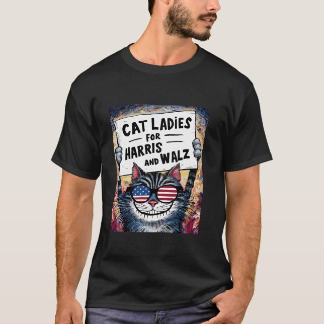 Camiseta Cat Ladies for Harris e Walz 2024 Cat Ladies Har (Frente)