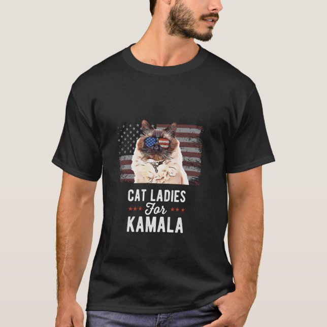 Camiseta Cat Ladies for Kamala Funny Cat 2024 Presidente Ka (Frente)