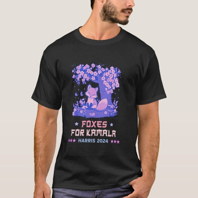 Camiseta Cat Ladies FOXES FOR Kamala Harris 2024 Mudança I  (Frente)
