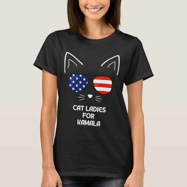 Camiseta Cat Ladies para Kamala Funny Cat 2024 (Frente)