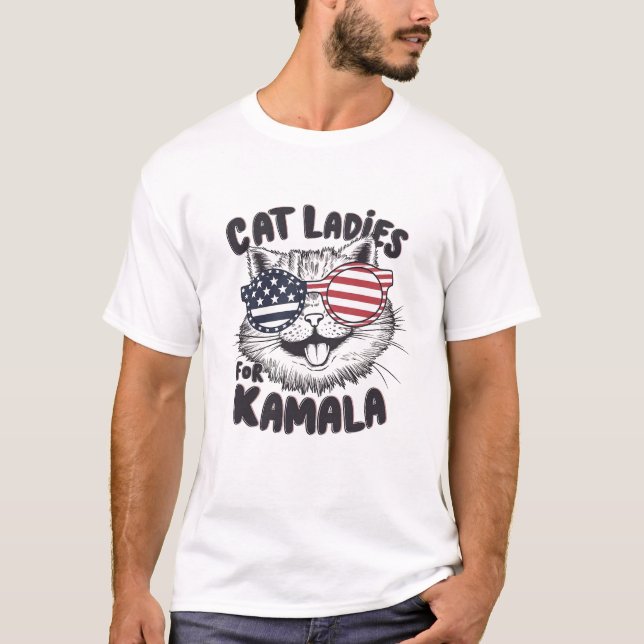 Camiseta Cat Ladies para Presidente Kamala Funny Cat 2024 (Frente)