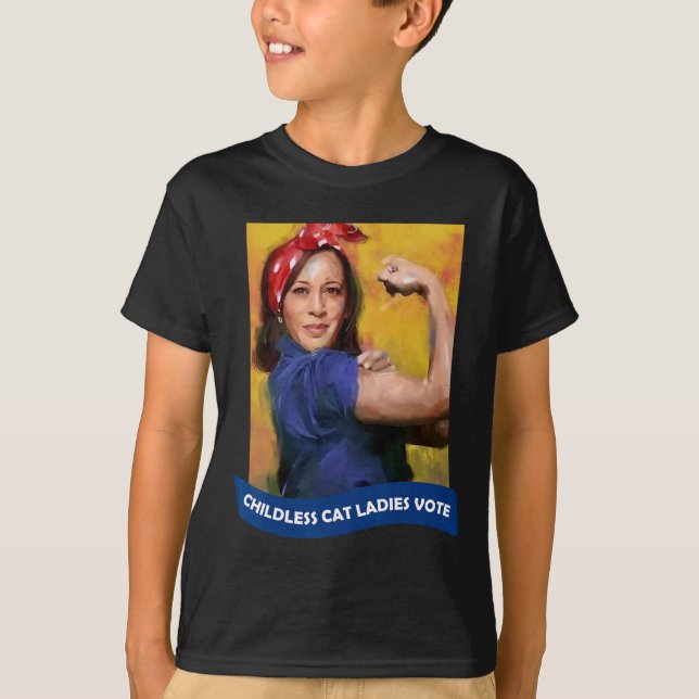 Camiseta Cat Ladies Vote Kamala 2024 Rosie The Riveter (Frente)