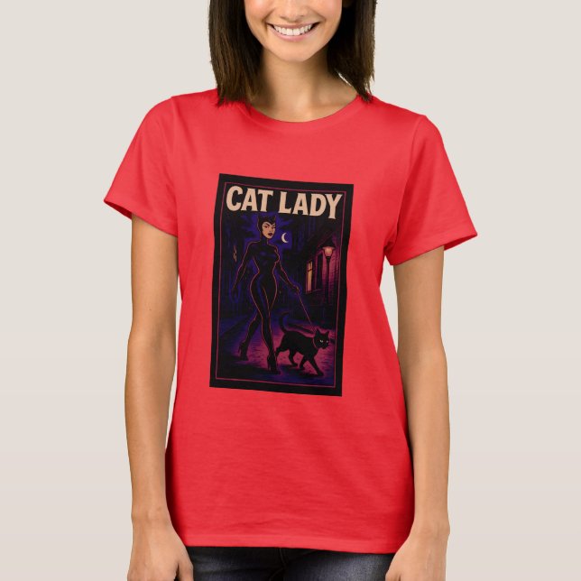 Camiseta Cat Lady -Cats Art Lover- City Night Comic Graphic (Frente)