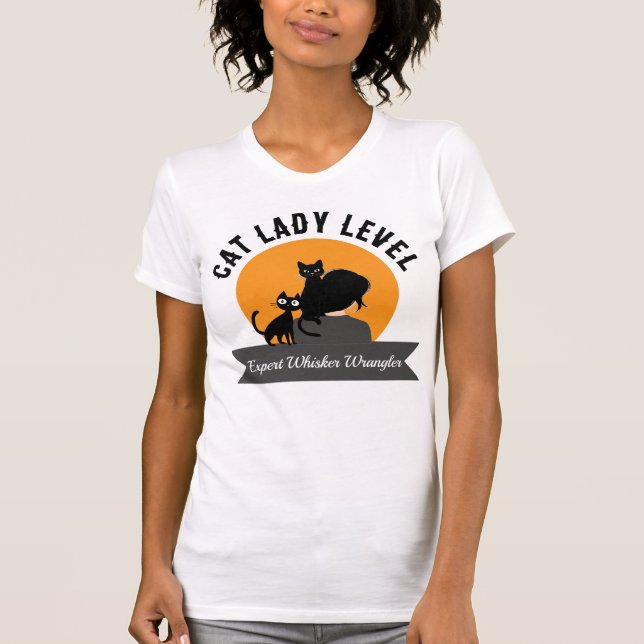 Camiseta Cat Lady Level Expert Whisker Wrangler  (Frente)