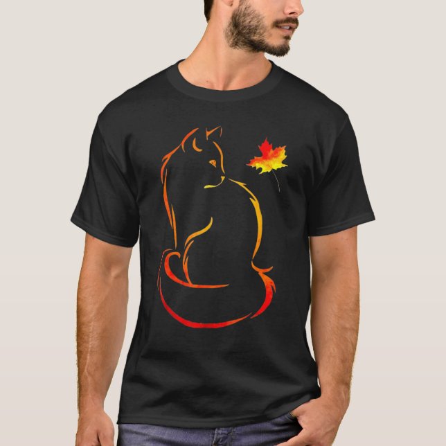 Camiseta Cat Leaf Fall Hello Autumn Para Gatinhos Cons (Frente)