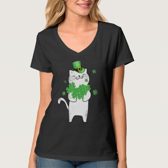 Camiseta Cat Leprechaun Cat Lover Shamrock Rua Patrick S Da (Frente)