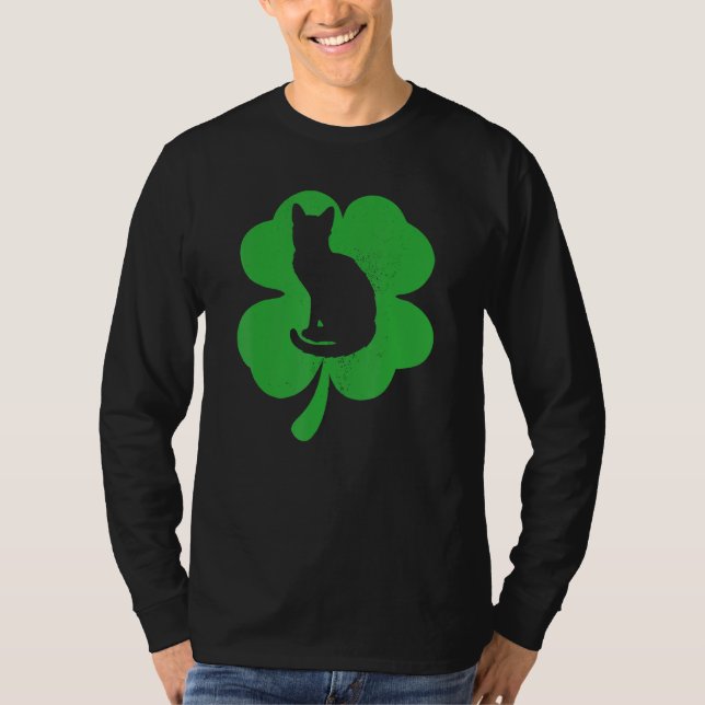 Camiseta Cat Leprechaun Cat Shamrock Dia de São Patrício (Frente)