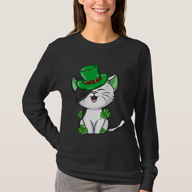 Camiseta Cat Leprechaun  Cat  Shamrock St Patrick s Day (Frente)