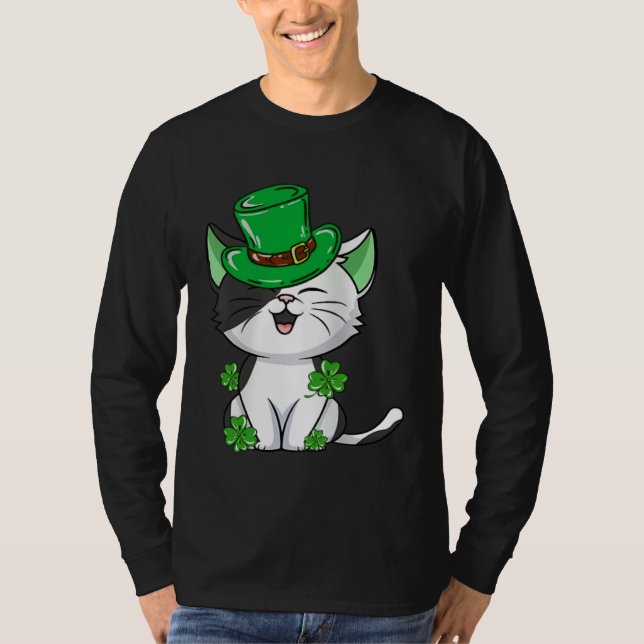 Camiseta Cat Leprechaun  Cat  Shamrock St Patrick s Day (Frente)