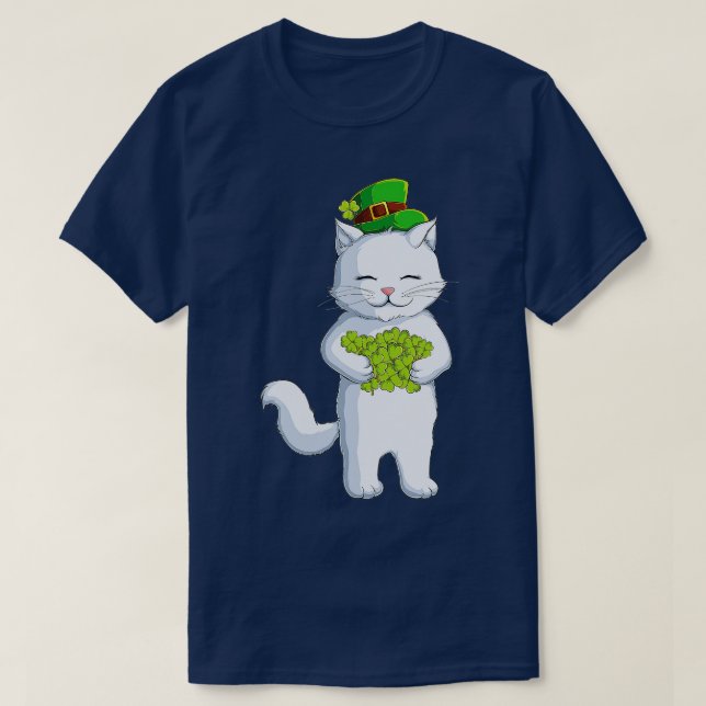 Camiseta Cat Leprechaun Happy Dia de São Patrício Shamroc I (Frente do Design)