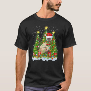Camiseta Cat Lighting Xmas Tree Lover Engraçado Siamês Cat