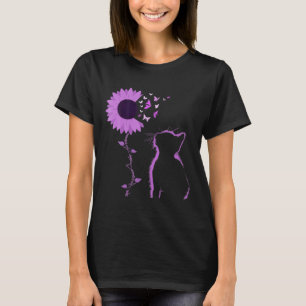 Camiseta Cat Look Purple Sunflower Butfly Aware