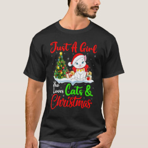 Camiseta Cat Lover Apenas Uma Menina Que Ama Gatos E Natal