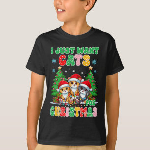 Camiseta Cat Lover Cat Mãe Natal Xmas Quero Gatos Para C