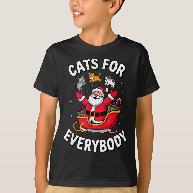 Camiseta Cat Lover Christmas Santa Sleigh Cats For Everybod (Frente)