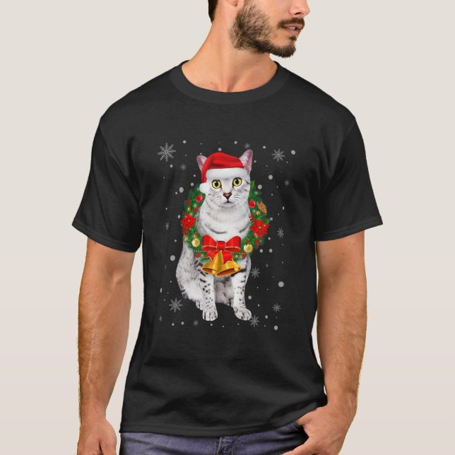 Camiseta Cat Lover Engraçado Egípcio Mau Árvore de Natal Lu (Frente)