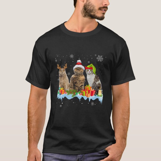 Camiseta Cat Lover Funny Selkirk Rex Tree Christmas Light (Frente)
