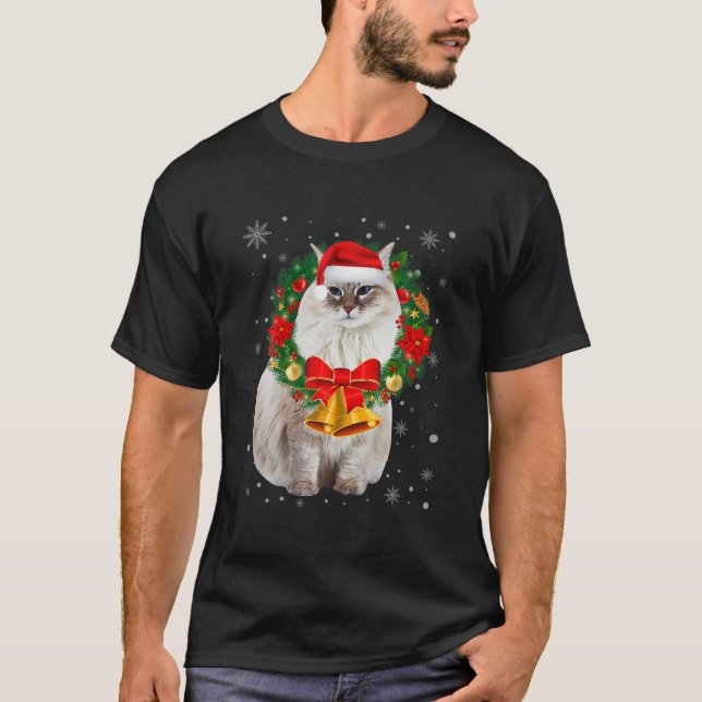Camiseta Cat Lover Funny Siberian Tree Christmas Light (Frente)