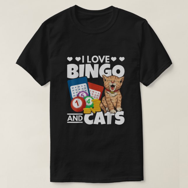 Camiseta Cat Lover I Ama Bingo E Gatos Jogando Bingo Pla (Frente do Design)