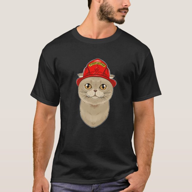 Camiseta Cat Lover I Fireman Cat I Firefighter Scottish Fol (Frente)