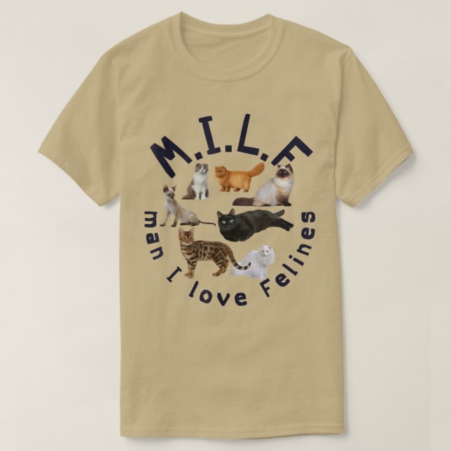Camiseta Cat Lover MILF Man I Love Felines (Frente do Design)