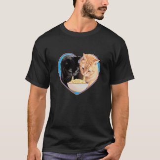 Camiseta Cat Lover Ramen Noodle Heart Black & Orange Kitten