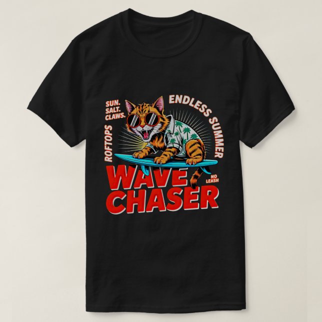 Camiseta Cat Lover Summer Wave Chaser Funny Beach Tee (Frente do Design)