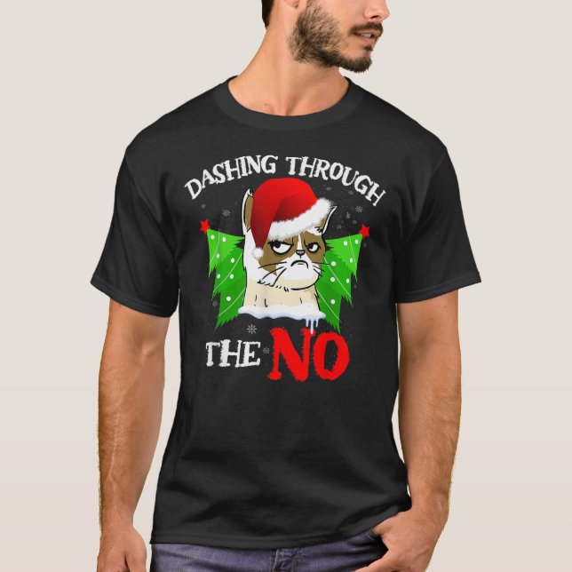 Camiseta Cat Lover Xmas Dashing Through Grumpy Cats The No  (Frente)