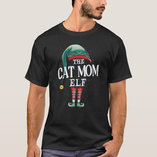 Camiseta Cat Mãe Elf Grupo de Natal Xmas Partido Pajama (Frente)