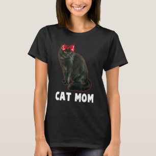 Camiseta Cat Mãe Gato Preto Cugado Com Bandana Vermelha