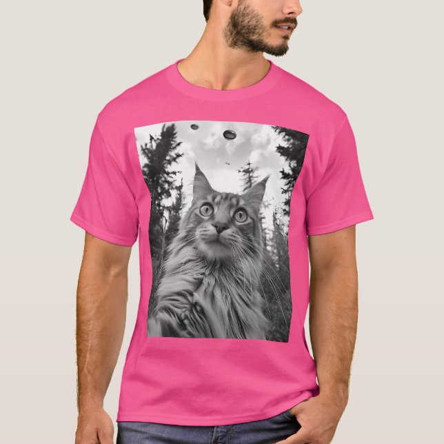Camiseta Cat Mãe Pai - Alienígena engraçada Selfie Maine Co (Frente)