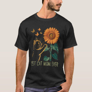 Camiseta Cat Mãe Verão Gato Pasta De Girassol E Gato E