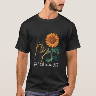 Camiseta Cat Mãe Verão Gato Pasta De Girassol E Gato E