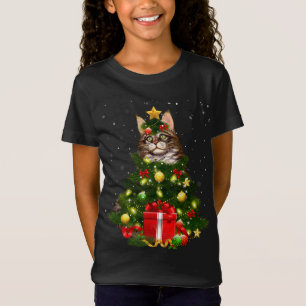 Camiseta Cat Maine Coon Cat Xmas Tree Lights Cat Lover Feia
