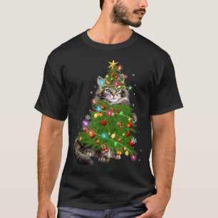 Camiseta Cat Maine Coon Natal Feriado de Árvore X