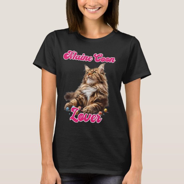 Camiseta Cat Mamãe MAINE COON AMOR Maine Coon Proprietário (Frente)