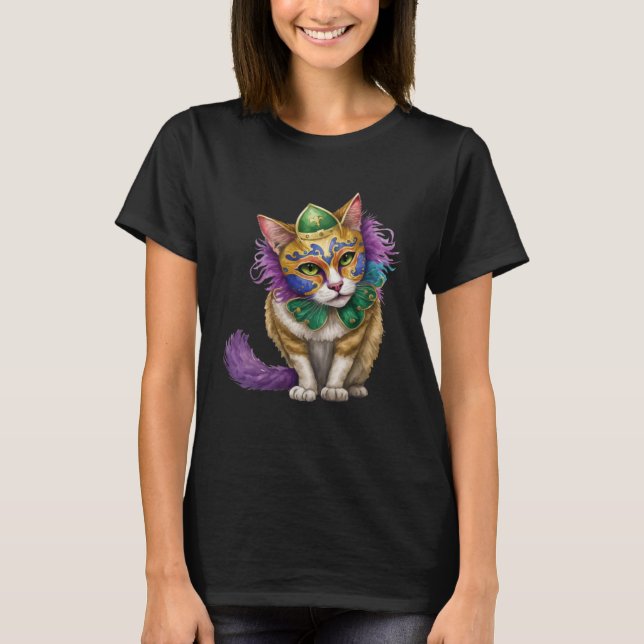Camiseta Cat Mardi Gras Happy Mardi Gras Carnival Cat  Kitt (Frente)