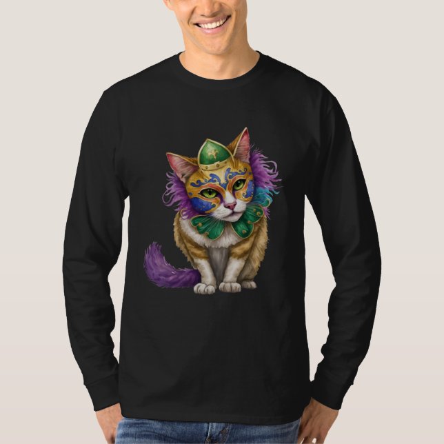 Camiseta Cat Mardi Gras Happy Mardi Gras Carnival Cat  Kitt (Frente)