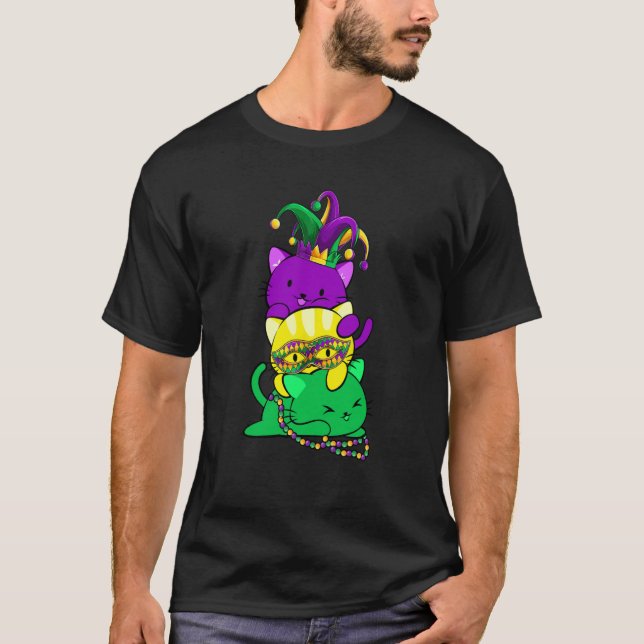 Camiseta Cat Mardi Gras Men Women Boys Girls Kids (Frente)