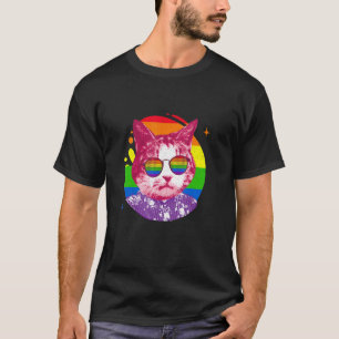Camiseta Cat Meme Rainbow Sunglass Lgbt Pride Love
